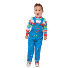 Smiffys Chucky Costume in Blue for Kids, Dungarees and Top, Officially Licensed, Iconic Blue Dungarees and Striped Top, Ideal for Halloween and Match