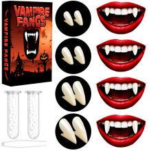 Halloween Fake Vampire Teeth for Adult - 4 Pairs Realistic Vampire Fangs with Adhesive for Cosplay Costumes Accessories Women Men, Fake Fangs Werewol