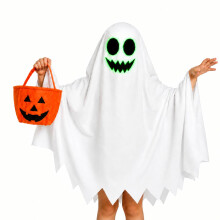 KutaKuta Ghost Costume Kids Glow in the Dark Face, 80cm with Pumpkin Basket