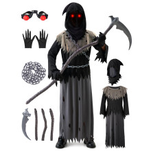 Spooktacular Creations Child Unisex Glowing Eyes Reaper Costume for Creepy Phantom Halloween Costume (Medium (8-10 yrs))