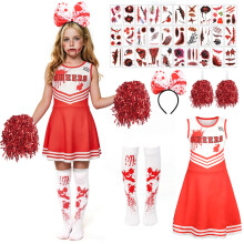 AUYAO 6Pcs Zombie Cheerleader Girls Dead Halloween Fancy Costume Red, 150