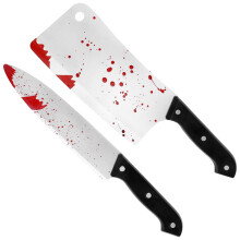 VEYLIN Halloween Costume Prop Knife, 2 Pack Plastic Knifes Fake Blood Knife Bleeding for Halloween Costume Accessory 30cm Long