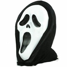 Boolavard Adult Screaming Ghost Horror Mask with Black Cowl - Slasher Fancy Dress Costume Accessories for Men, Women & Teens, Scary Halloween & Cospl