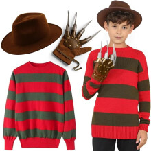 Lumaire Kids Freddy Krueger Costume 3PC Halloween Horror Fancy Dress Outfit Set (5-6 Years)