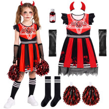 Aitsite Halloween Costumes Girls, Dead Cheerleader Costumes with with Stripe Socks and Pompom Cosplay, Zombie Costume for Girls Halloween Costume 4-1