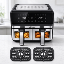 Dual Basket Air Fryer 8L (4L+4L), Visible Window, 2200W Digital Touch Airfryer, Independent Temperature Control, UK Plug