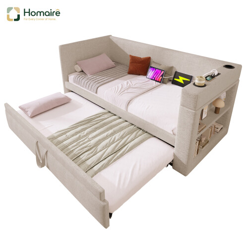 HOMAIRE Beige Linen Daybed Sofa Bed 90x190cm