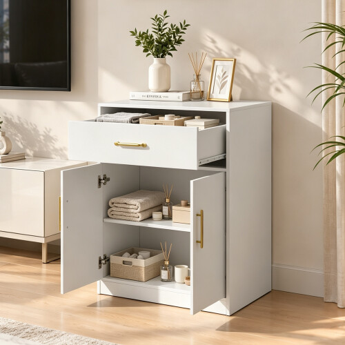 Sideboard 2 Door 1 Drawer Storage White Cupboard