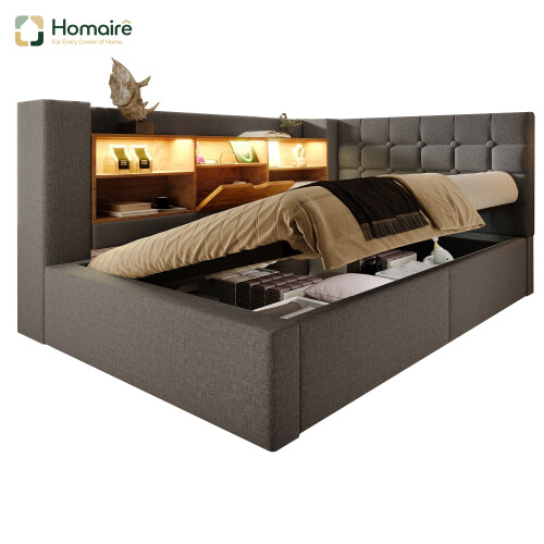HOMAIRE Grey Linen Daybed with Storage & USB