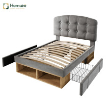 HOMAIRE Grey Velvet Upholstered Single Bed 90x190