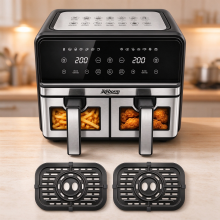 9.5L? No, 8L Dual Zone Air Fryer with Viewable Window, 2200W Digital Air Fryer, Cook Two Meals Separately, Non-Stick Drawer, UK Standard Plug