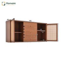 HOMAIRE Walnut Rattan Sideboard Cabinet 150cm