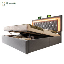 HOMAIRE Grey Velvet Double Bed 135x190cm LED