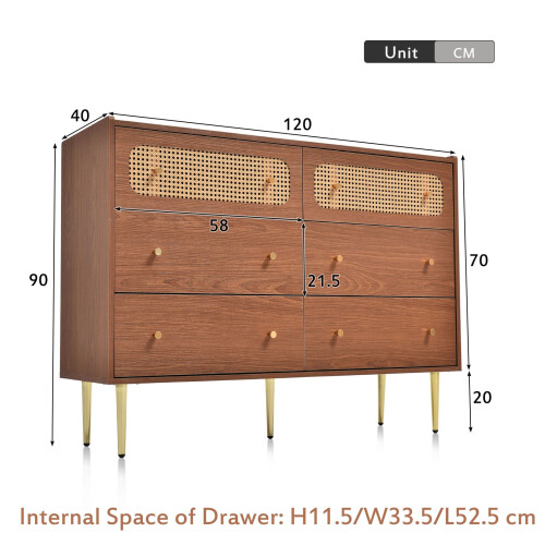 HOMAIRE Walnut Rattan Sideboard Cabinet 6 Drawers 1