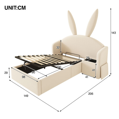 HOMAIRE Bunny Ears Kids Bed with Storage Beige 1