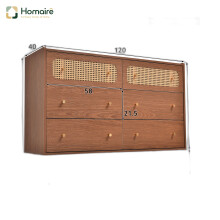 HOMAIRE Walnut Rattan Sideboard Cabinet 6 Drawers
