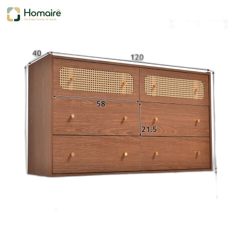 HOMAIRE Walnut Rattan Sideboard Cabinet 6 Drawers