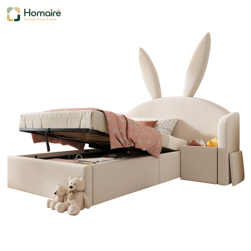 HOMAIRE Bunny Ears Kids Bed with Storage Beige
