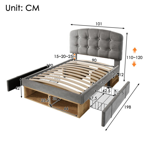 HOMAIRE Grey Velvet Upholstered Single Bed 90x190 1