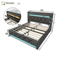 HOMAIRE Grey Linen 180x200cm LED Storage Bed