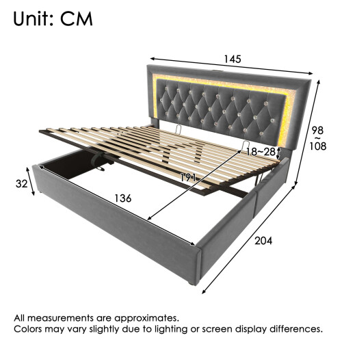 HOMAIRE Grey Velvet Double Bed 135x190cm LED 1