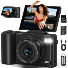 4K Digital Camera 64MP UHD Compact Camera with 3.0” 180 Flip Screen