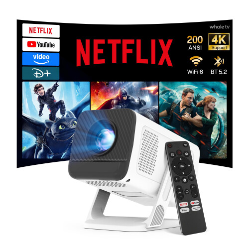 [Netflix-Licensed 4K Supported] Mini Smart Projector Android13 Voice Remote