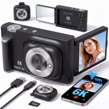 Digital Camera with WiFi, 2-in-1 Detachable Mini POV Camera, Vlogging & Travel Camera with Flip Screen for Selfies Black