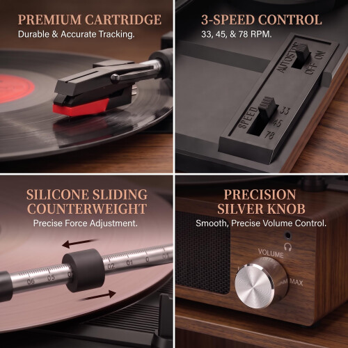 FYDEE Record Player, Built-in Speakers & Bluetooth Receiver, Walnut 2