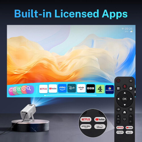 [Netflix-Licensed 4K Supported] Mini Smart Projector Android13 Voice Remote 1