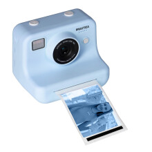Praktica Snap & Stick Instant Print Kids Camera – Blue, Dual Lens with 4x Sticker Rolls (120 BPA-Free Stickers), Sticker Book & 8GB Micro SD Card fo