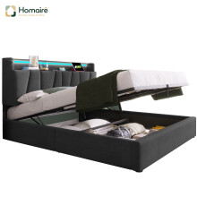 HOMAIRE 5ft Grey Upholstered Storage Bed Frame