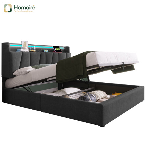 HOMAIRE 5ft Grey Upholstered Storage Bed Frame