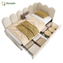 HOMAIRE Velvet Upholstered Kids Sofa Bed Beige