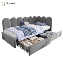 HOMAIRE Grey Velvet Kids Daybed with Storage