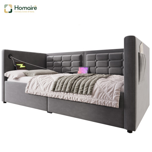 HOMAIRE Grey Velvet 3FT Single Daybed 90x190cm