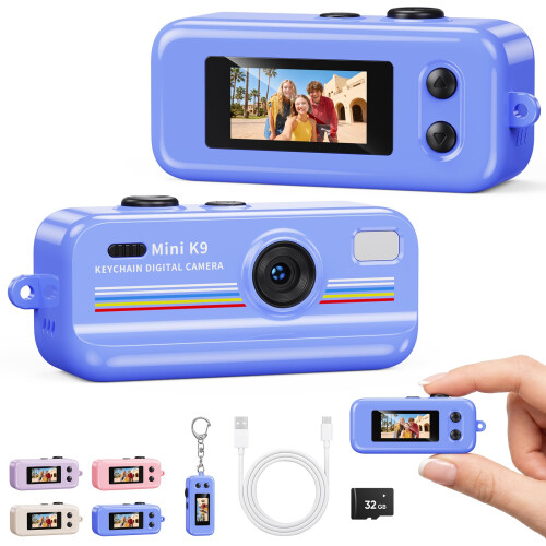 Kizmyee Mini Keychain Digital Camera, 2MP 0.96" Pocket Size Retro Camera