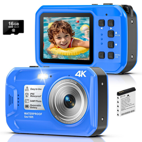 Underwater Camera, 4K 64MP 16FT Waterproof Digital Camera