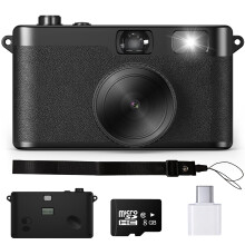 Screen-free Digital Camera, 16MP Retro Style Camera, 8GB SD Card(Black)