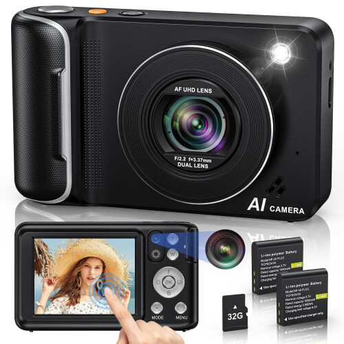 Digital Camera with AI, 4K 64MP 2.8" Touchscreen Dual Lens