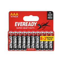 Eveready Super Heavy Duty AAA Zinc Batteries, Pack of 10 for Remote Controls, Clocks, and Toys