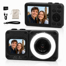 4K 64MP Digital Camera - Compact Cameras with 18x Digital Zoom, Dual Screens, Beauty Light and 32GB SD Card – Ideal for Teenagers and Beginners (Bla