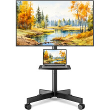 Mobile TV Stand for 23-60 Inch LCD LED Flat/Curved Panel Screen TVs, Tilt TV Cart Holds up to 40 kgs Portable Rolling Stand with Laptop Shelf Floor S