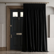(66 x 84 inch (5.5ft x 7ft)-Single Panel Door Curtain, Black) Blackout Pencil Pleat Curtains with Tie Backs-Thermal Insulated Curtain for Bedroom Livingroom