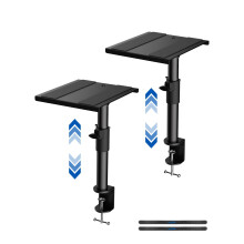 suptek Clamp-on Desktop Speaker Stands, 225mm x 245mm Metal Trays, Height Adjustable Universal Studio Monitor Holders for Bookshelf Speakers with Cab