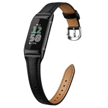 Laband Genuine Leather Straps Compatible with Fitbit Charge 5/Charge 6 Band, Soft Thin Slim Adjustable Sport Replacement Band for Charge 5/6 Women Me