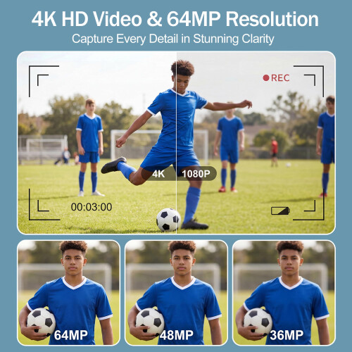 Digital Camera 4K 64MP Compact Digital Camera with 32GB SD Card (Black) 1