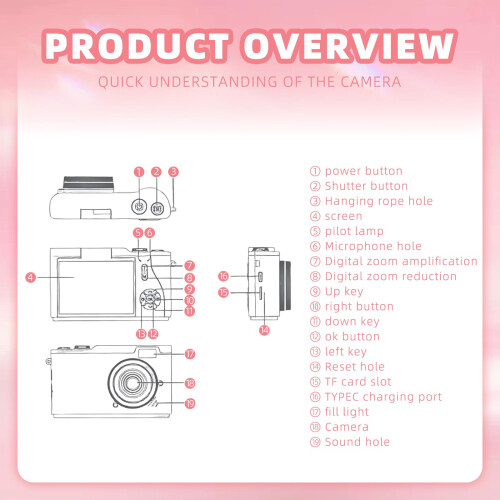 4K Retro Digital Camera 48MP Vlogging Camera with 2.4in Flip Screen (Pink) 1