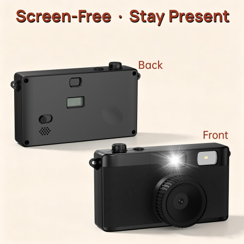 Screen-free Digital Camera, 16MP Retro Style Camera, 8GB SD Card(Black) 1