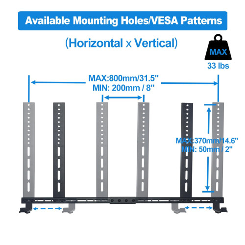 Howonder Soundbar Bracket Under TV, Depth Adjustable 3.7''-6.3'' 2